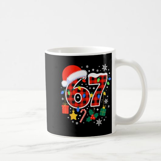 67 Christmas Red Plaid 6 7 Six Seven Boys  コーヒーマグカップ (右)
