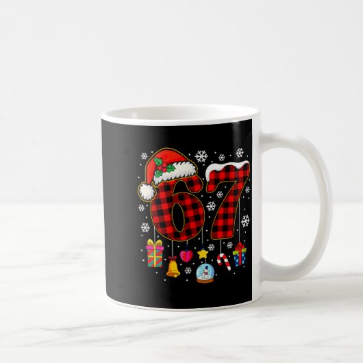 67 Christmas Red Plaid 6 7 Six Seven Boys Christma コーヒーマグカップ (右)