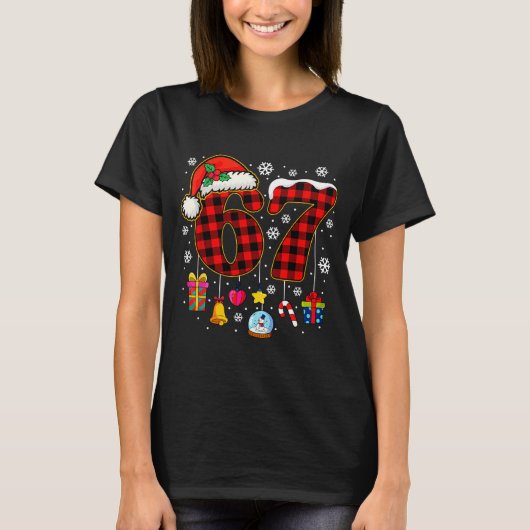 67 Christmas Red Plaid 6 7 Six Seven Boys Christma Tシャツ (正面)