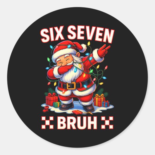 67 Christmas Shirt Santa Six Seven Bruh Men Women  ラウンドシール (正面)