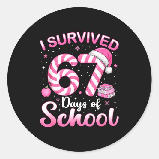 67 Christmas Shirt Teacher Kids I Survived 67 Days ラウンドシール (正面)