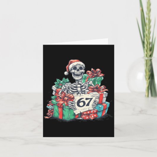 67 Christmas Skeleton Xmas Santa Hat Six Seven Fun カード (正面)