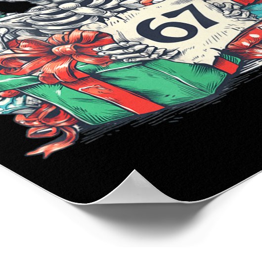 67 Christmas Skeleton Xmas Santa Hat Six Seven Fun ポスター (角)