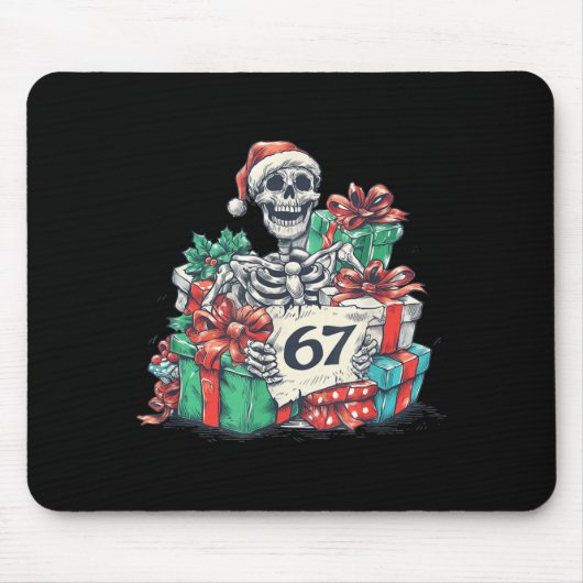 67 Christmas Skeleton Xmas Santa Hat Six Seven Fun マウスパッド (正面)