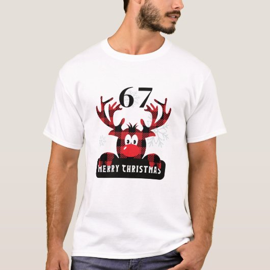 67 Christmas Tee Plaid Reindeer Six Seven Meme Tシャツ (正面)
