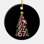 67 Christmas Tree Candy Cane Holiday Six Seven  セラミックオーナメント (正面)