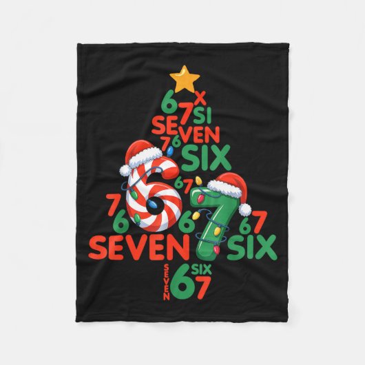 67 Christmas Tree Candy Cane Holiday Six Seven Mem フリースブランケット (正面)