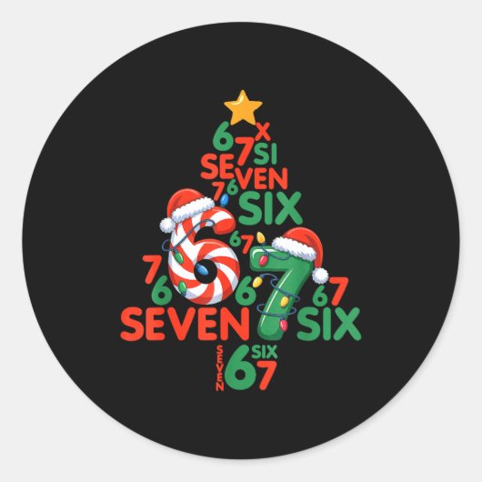 67 Christmas Tree Candy Cane Holiday Six Seven Mem ラウンドシール (正面)