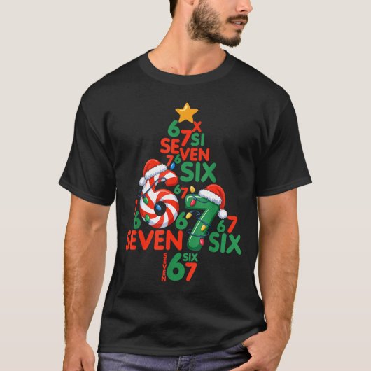 67 Christmas Tree Candy Cane Holiday Six Seven Mem Tシャツ (正面)