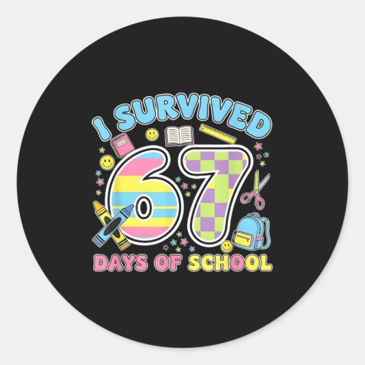 67 Clroom Milestone Cute Pastel Kids Humor  ラウンドシール (正面)