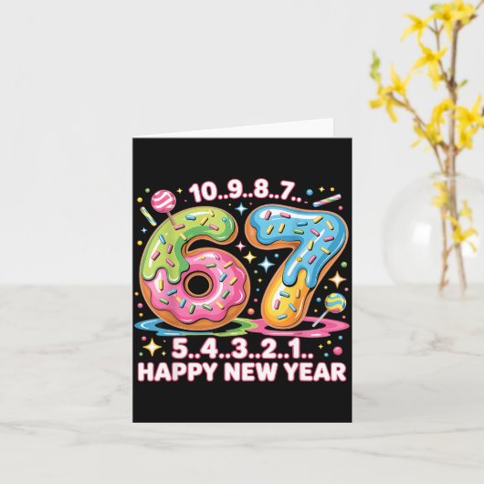 67 Countdown Happy New Year 2026 Funny Donut Numbe カード (黄色い花)