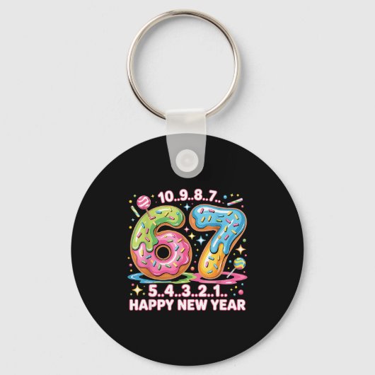 67 Countdown Happy New Year 2026 Funny Donut Numbe キーホルダー (正面)