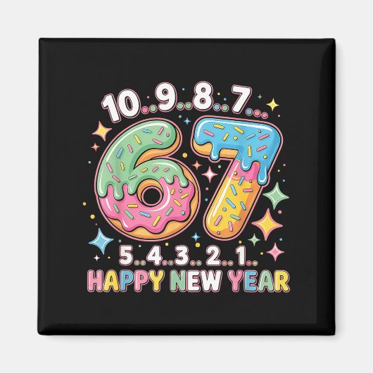 67 Countdown Happy New Year 2026 Funny Donut Numbe マグネット (正面)