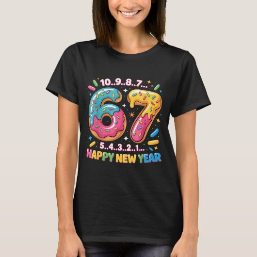 67 Countdown Happy New Year 2026 Funny Donut Numbe Tシャツ (正面)