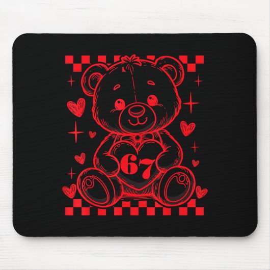67 Cute Heart Teddy Bear Valentine's Day Six Seven マウスパッド (正面)