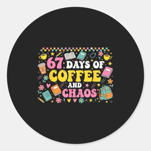 67 Days Of School Coffee Lover Teachers Retro Six  ラウンドシール (正面)