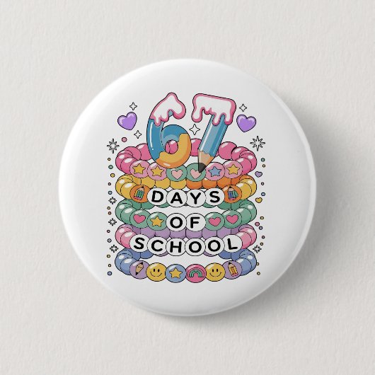 67 Days of School Cute Teacher Colorful Classroom 缶バッジ (正面)