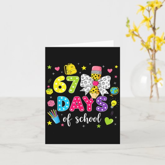 67 Days Of School Girls Coquette Bow Pencil 67 Day カード (黄色い花)
