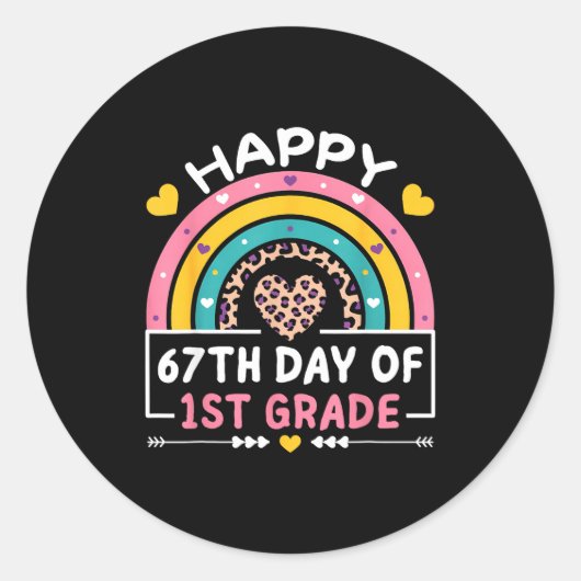 67 Days Of School Happy 67th Day Of 1st Grade Teac ラウンドシール (正面)