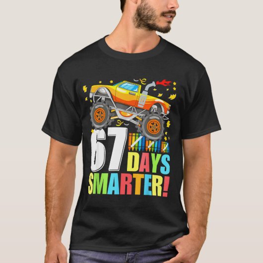 67 Days Of School Smarter Funny Six Seven Monster  Tシャツ (正面)