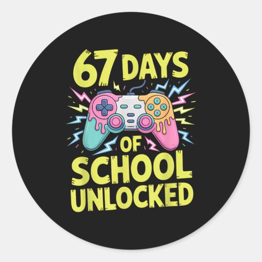 67 Days Of School Unlocked Gamer Gaming Boys Ice C ラウンドシール (正面)