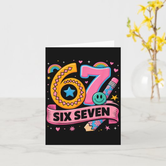 67 Days School 67 Six Seven Funny 67 Teachers Stud カード (黄色い花)