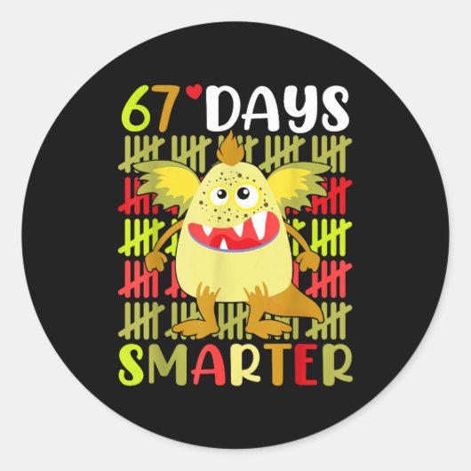 67 Days Smarter Little Monster 67th Day School Gir ラウンドシール (正面)