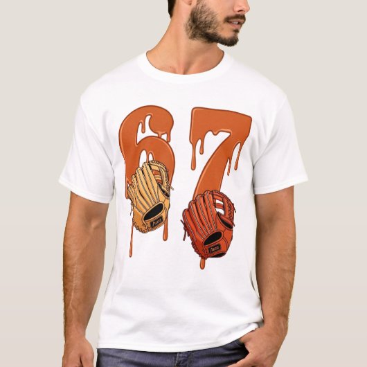 67 Dripping Ice Cream Number Baseball Glove Meme Tシャツ (正面)