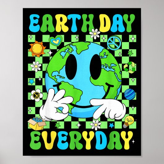 67 earth day everyday funny smile face earth six ポスター (正面)