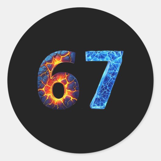 67 Fire Ice Number Funny Six Seven Meme 6 7 ラウンドシール (正面)