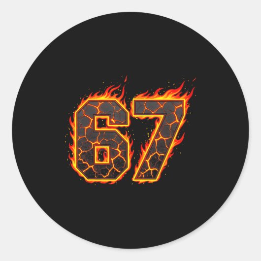 67 Flames Meme Six Seven Fire Funny Gen Alpha Slan ラウンドシール (正面)