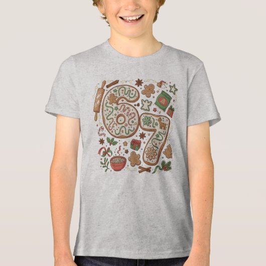 67 Funny 6 7 Six Seven Gingerbread Cookie Holiday トライブレンドＴシャツ (正面)