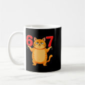 67 Funny Cat Six Seven Meme Gen Z Alpha Humor Anim コーヒーマグカップ (左)