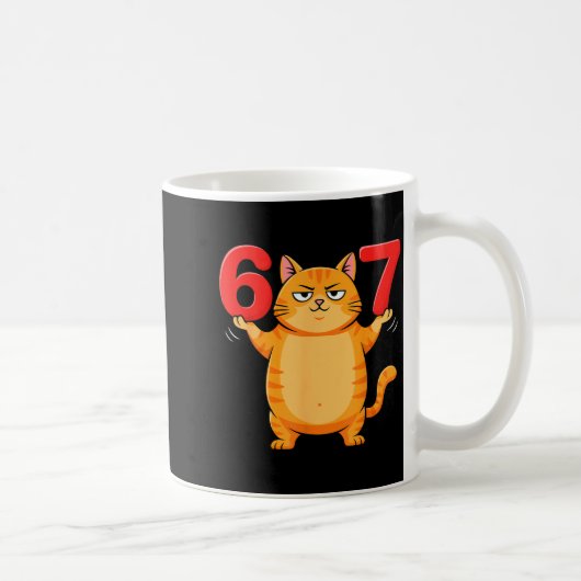 67 Funny Cat Six Seven Meme Gen Z Alpha Humor Anim コーヒーマグカップ (右)