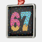 67 Funny Meme Ice Cream Six Seven Gen Alpha メタルオーナメント (左)