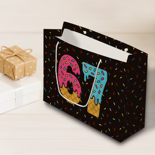 67 Funny Meme Ice Cream Six Seven Gen Alpha ラージペーパーバッグ