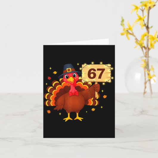 67 Funny Thanksgiving Turkey Meme Six Seven 6 7 Gi カード (黄色い花)