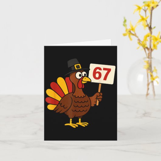 67 Funny Thanksgiving Turkey Meme Six Seven 6 7 Gi カード (黄色い花)