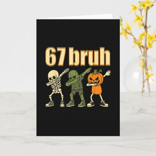 67 Halloween Bruh Funny Brainrot Meme Six Seven Bo カード (黄色い花)