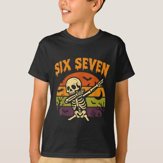 67 Halloween Meme 6 7 Skeleton Six Seven Numbers F Tシャツ (正面)