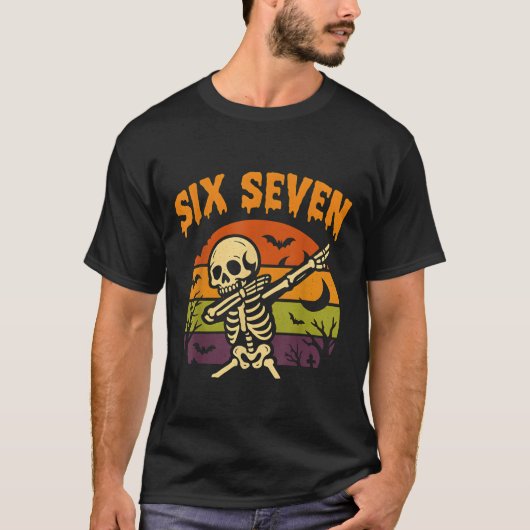 67 Halloween Meme 6 7 Skeleton Six Seven Numbers F Tシャツ (正面)