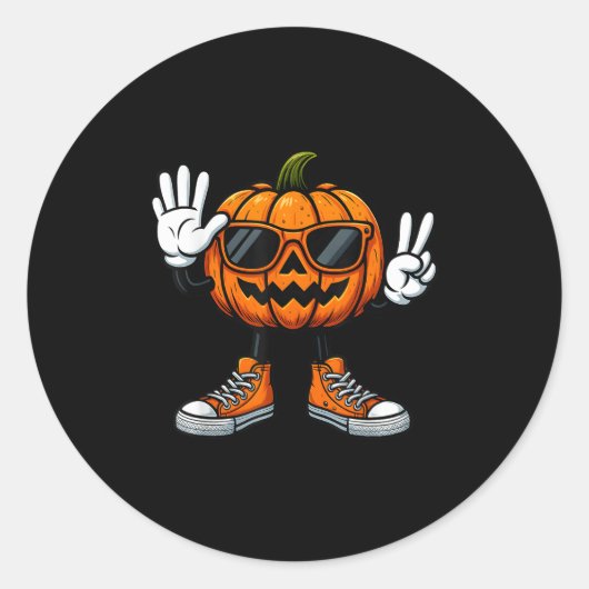 67 Halloween Pumpkin Funny Brainrot Meme Kids Six ラウンドシール (正面)