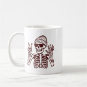 67 Halloween Skeleton Peace Sign Funny Meme Six Se コーヒーマグカップ (左)