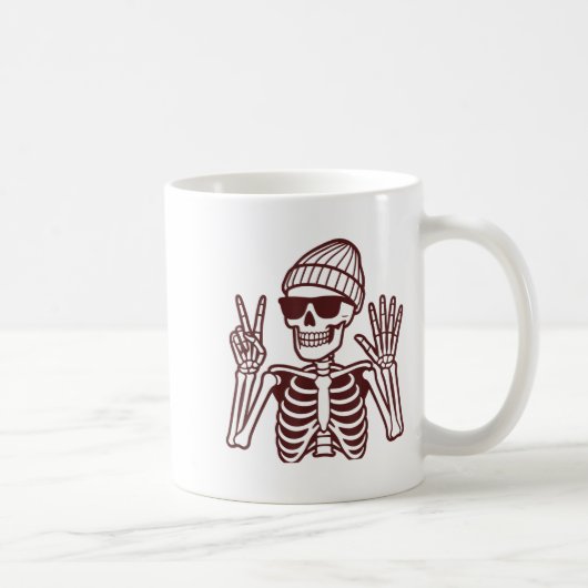 67 Halloween Skeleton Peace Sign Funny Meme Six Se コーヒーマグカップ (右)