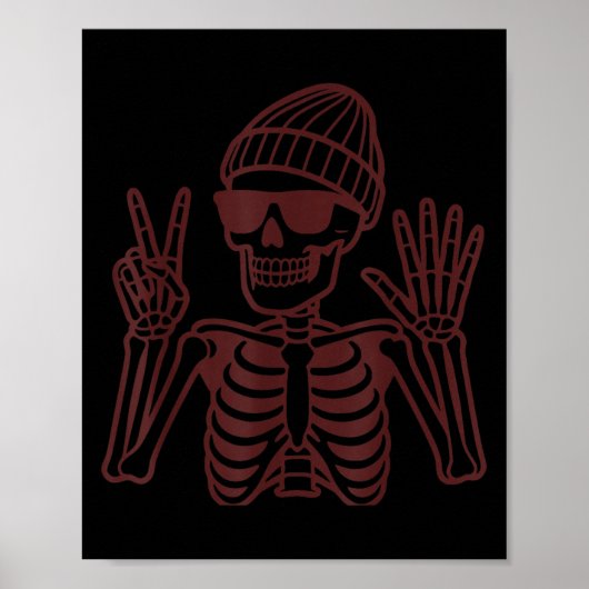 67 Halloween Skeleton Peace Sign Funny Meme Six Se ポスター (正面)