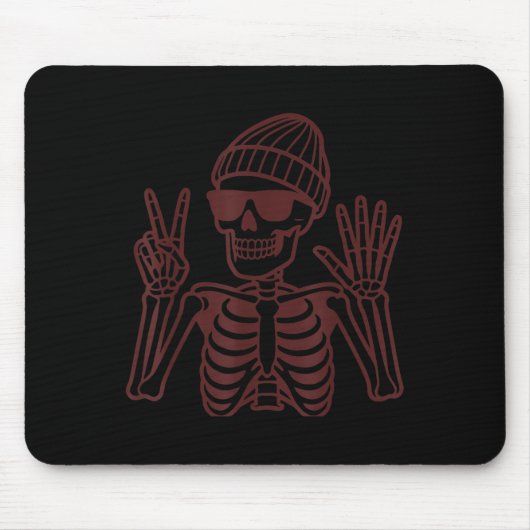 67 Halloween Skeleton Peace Sign Funny Meme Six Se マウスパッド (正面)