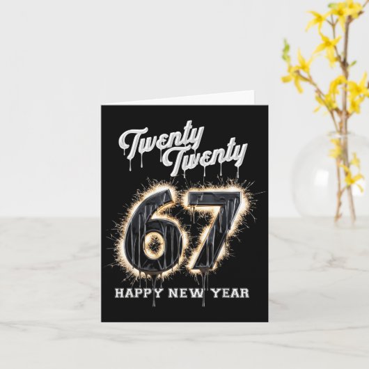 67 Happy New Year's Eve Six Seven Funny 2026 Brain カード (黄色い花)