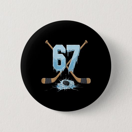 67 Hockey Drip Ice Number Funny Meme Style Boys Gr 缶バッジ (正面)