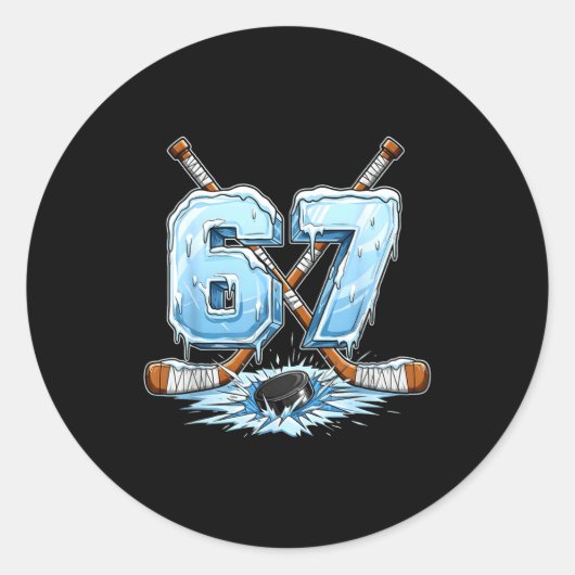 67 Hockey Drip Number Funny Meme Style Boys Graphi ラウンドシール (正面)