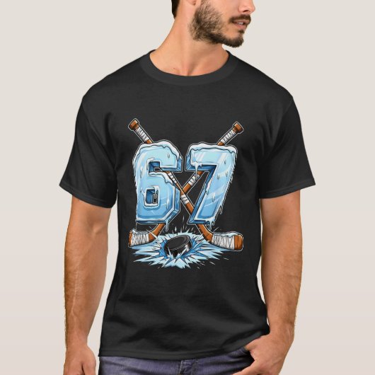 67 Hockey Drip Number Funny Meme Style Boys Graphi Tシャツ (正面)